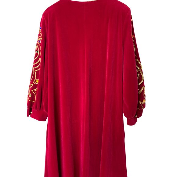 VTG 70s David Brown x Saks Fifth Avenue Red Maxi House Dress Medium Velour USA R - Picture 7 of 14